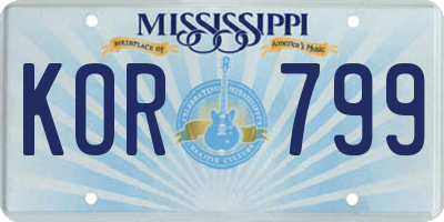 MS license plate KOR799