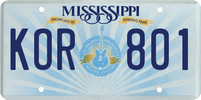 MS license plate KOR801