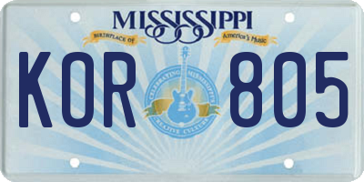 MS license plate KOR805