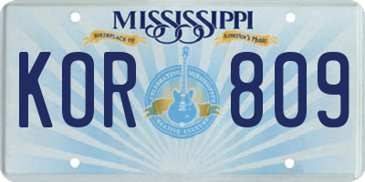 MS license plate KOR809