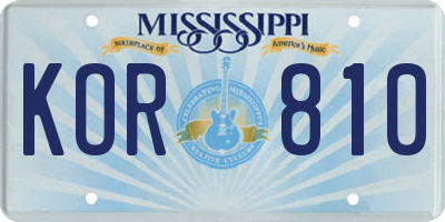 MS license plate KOR810