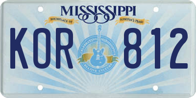 MS license plate KOR812