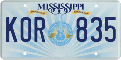 MS license plate KOR835