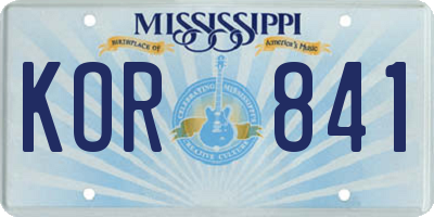MS license plate KOR841