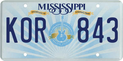 MS license plate KOR843