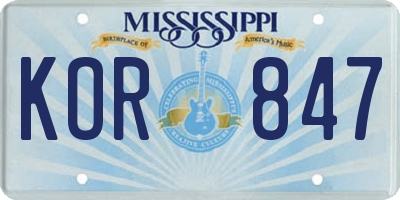 MS license plate KOR847