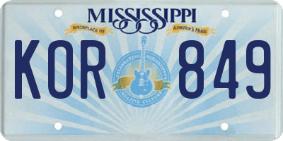 MS license plate KOR849