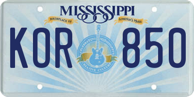 MS license plate KOR850