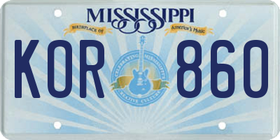 MS license plate KOR860