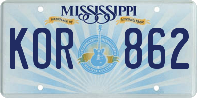MS license plate KOR862