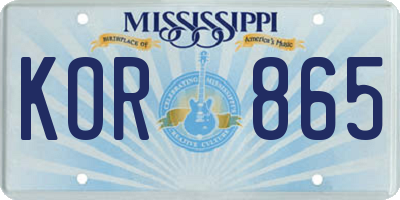 MS license plate KOR865