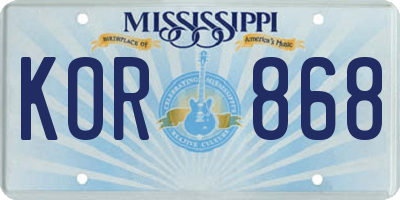 MS license plate KOR868