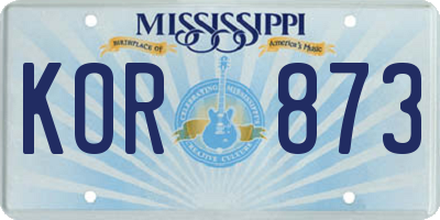 MS license plate KOR873