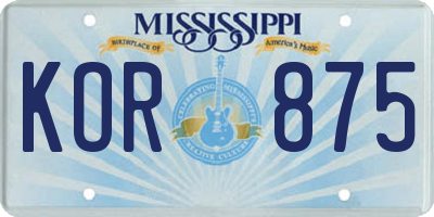 MS license plate KOR875