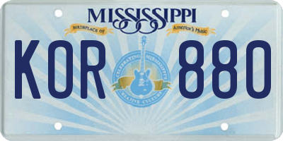 MS license plate KOR880