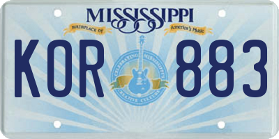 MS license plate KOR883