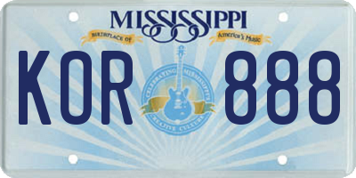 MS license plate KOR888