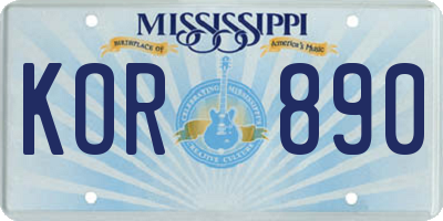 MS license plate KOR890