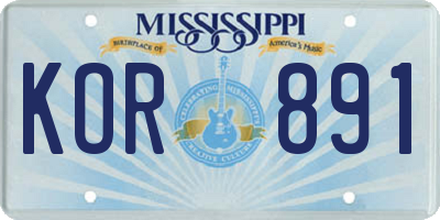MS license plate KOR891