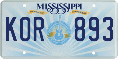 MS license plate KOR893