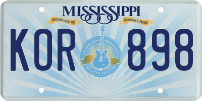 MS license plate KOR898