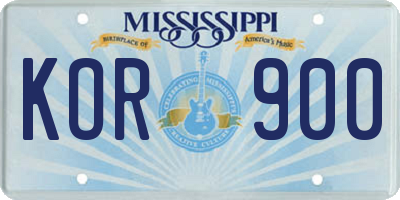 MS license plate KOR900