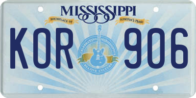 MS license plate KOR906