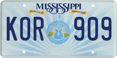 MS license plate KOR909