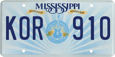 MS license plate KOR910