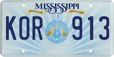 MS license plate KOR913