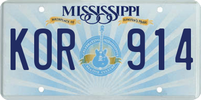 MS license plate KOR914