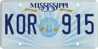 MS license plate KOR915