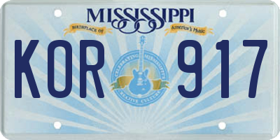 MS license plate KOR917