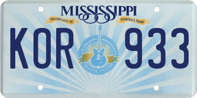 MS license plate KOR933