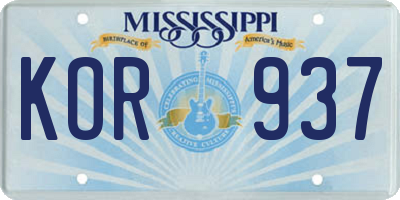 MS license plate KOR937