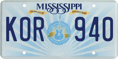 MS license plate KOR940