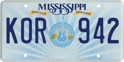 MS license plate KOR942