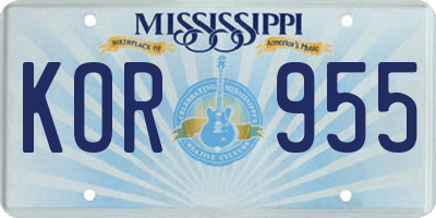 MS license plate KOR955