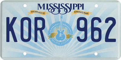 MS license plate KOR962