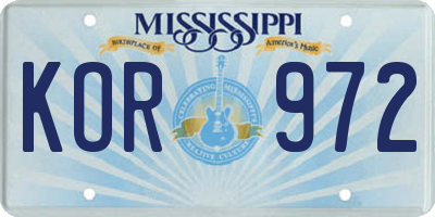MS license plate KOR972