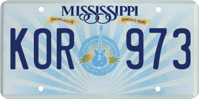 MS license plate KOR973
