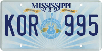 MS license plate KOR995