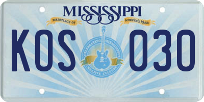 MS license plate KOS030