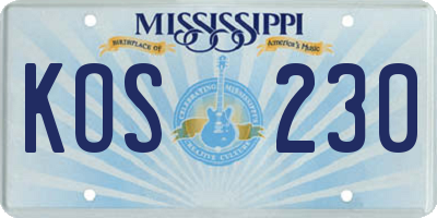 MS license plate KOS230