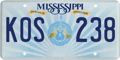 MS license plate KOS238