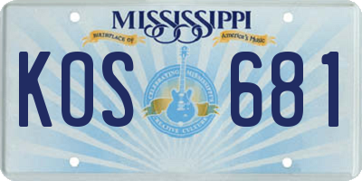MS license plate KOS681