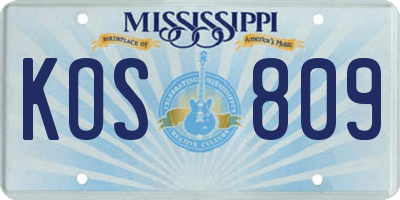 MS license plate KOS809
