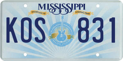 MS license plate KOS831