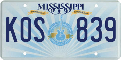MS license plate KOS839