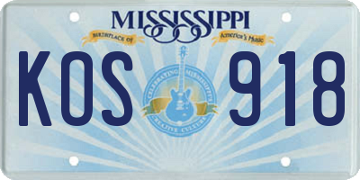 MS license plate KOS918